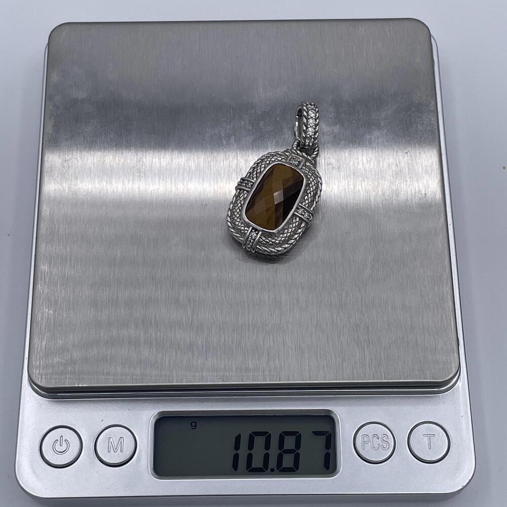 Judith Ripka Tiger’s Eye and CZ Enhancer Pendant Sterling Silver 925 Thailand - Picture 9 of 10